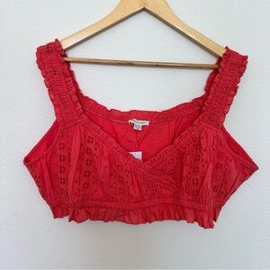 NWT American Eagle Coral Ruffled Eyelet Crop Top XXL